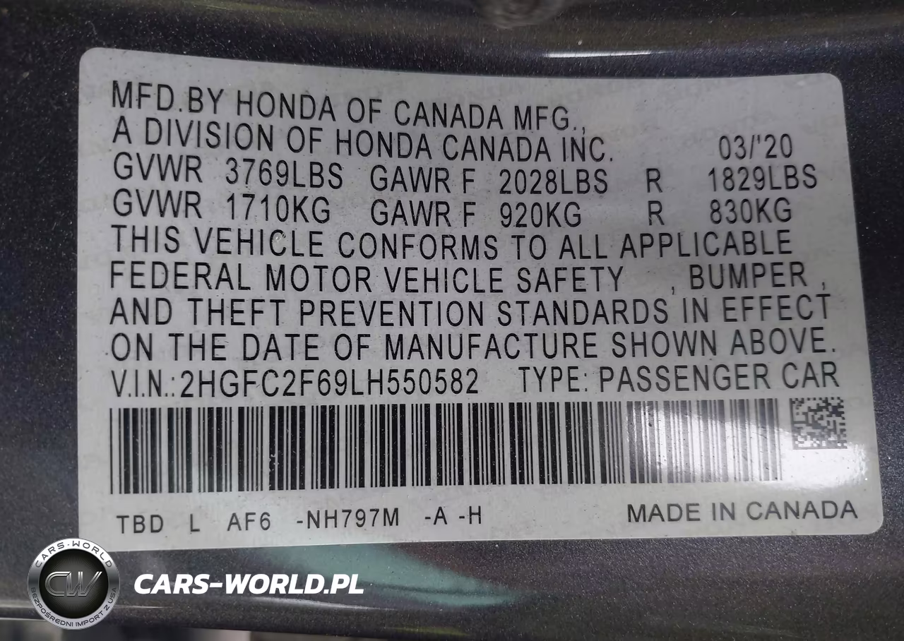 2020 Honda Civic Lx VIN:2HGFC2F69LH550582 - 9