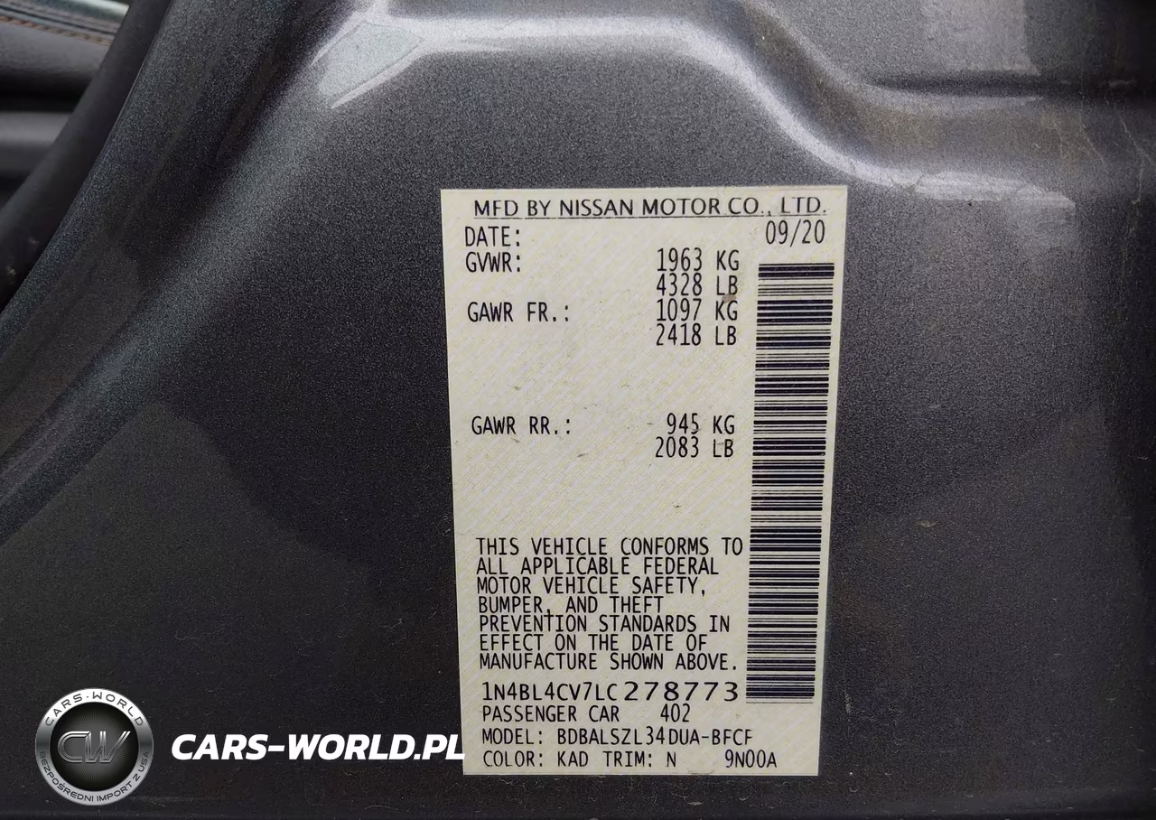 2020 Nissan Altima Sr Fwd VIN:1N4BL4CV7LC278773 - 9