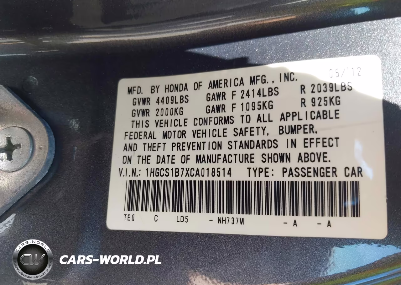 2012 Honda Accord 2.4 Ex VIN:1HGCS1B7XCA018514 - 9