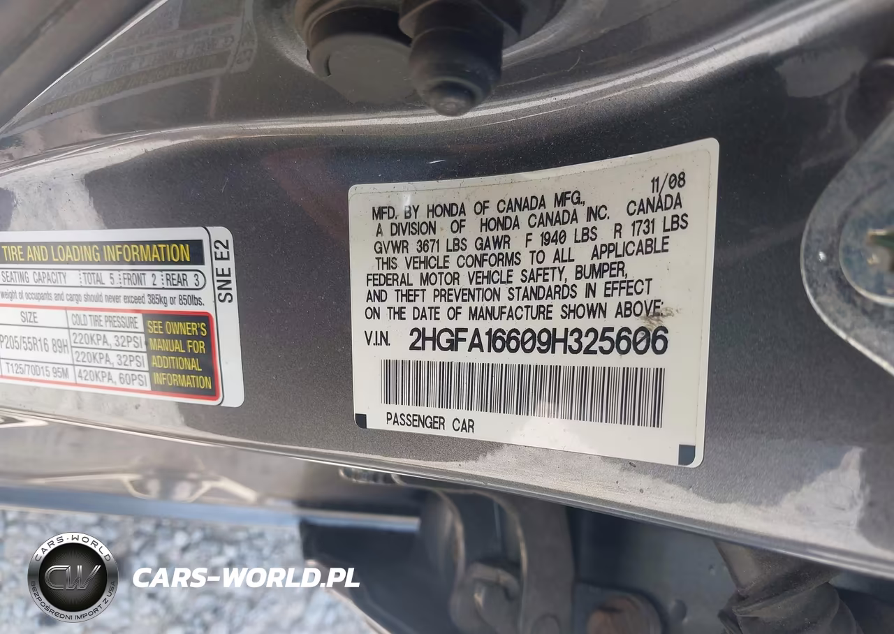 2009 Honda Civic Lx-S VIN:2HGFA16609H325606 - 9