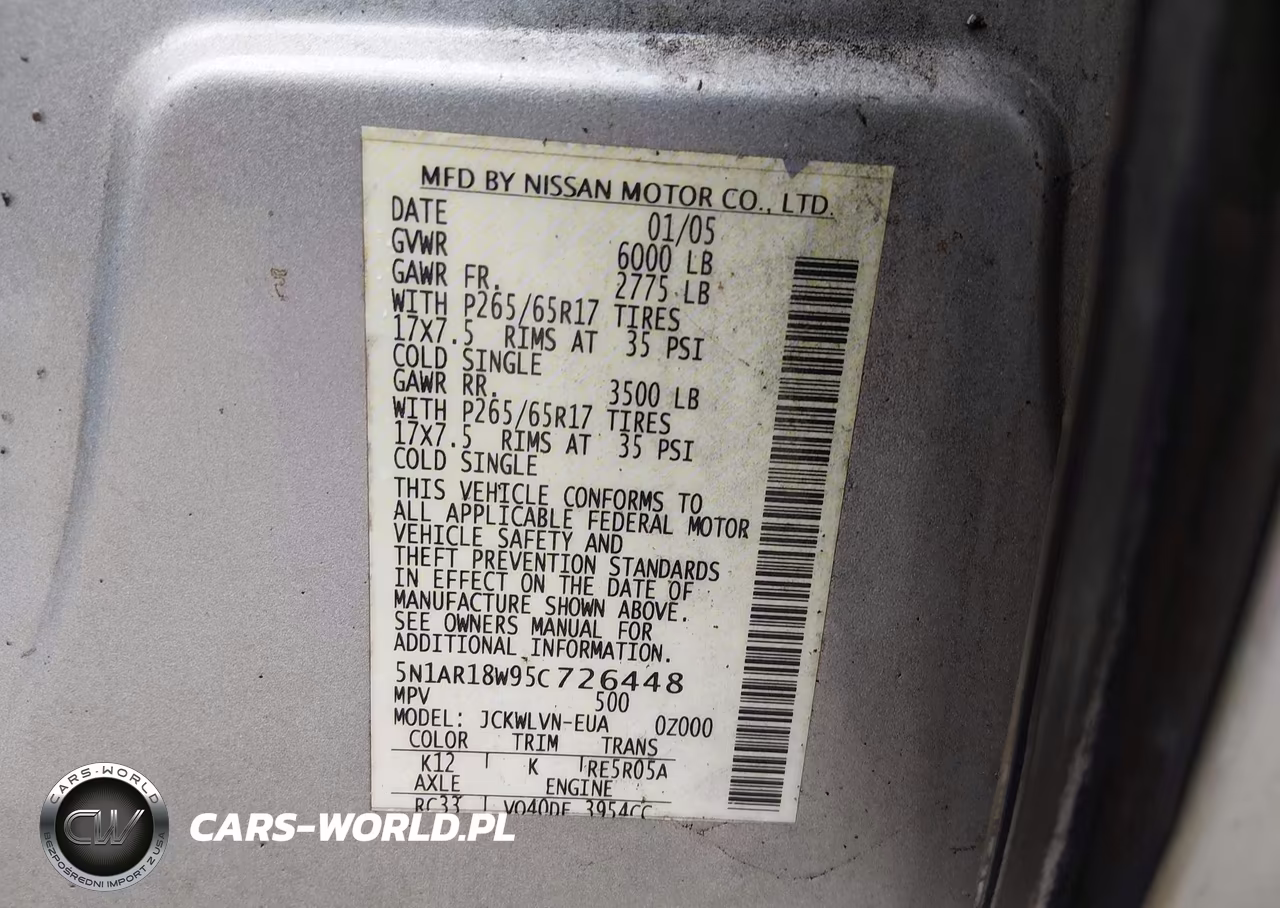 2005 Nissan Pathfinder Le VIN:5N1AR18W95C726448 - 9