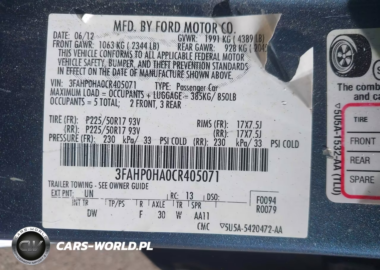 2012 Ford Fusion Se VIN:3FAHP0HA0CR405071 - 9