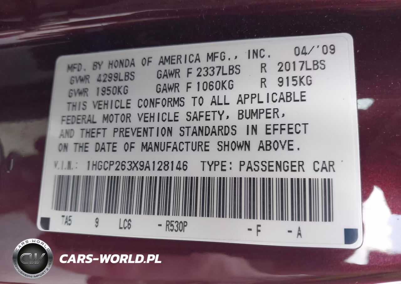 2009 Honda Accord 2.4 Lx VIN:1HGCP263X9A128146 - 9