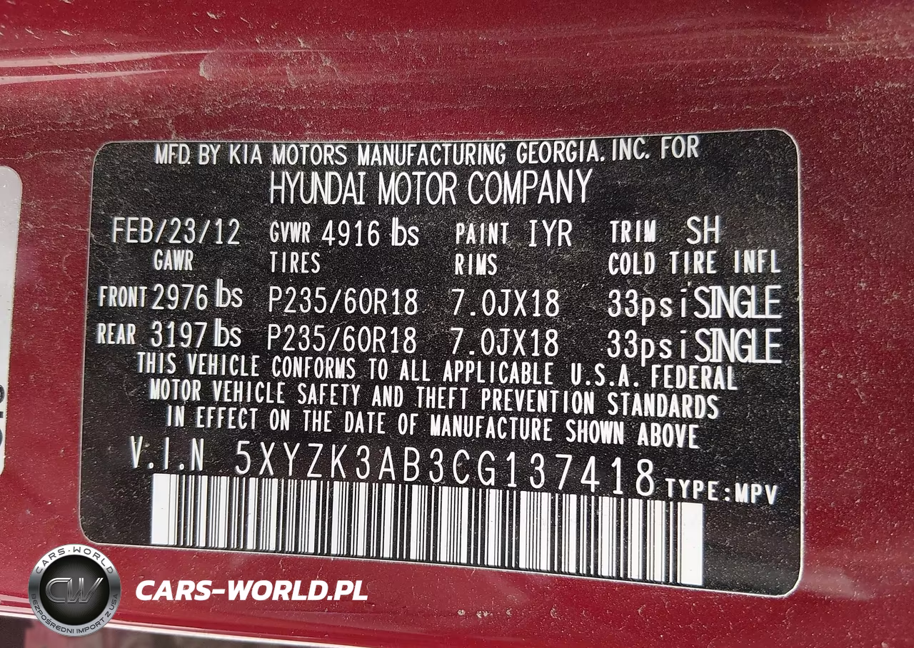 2012 Hyundai Santa Fe Limited VIN:5XYZK3AB3CG137418 - 9