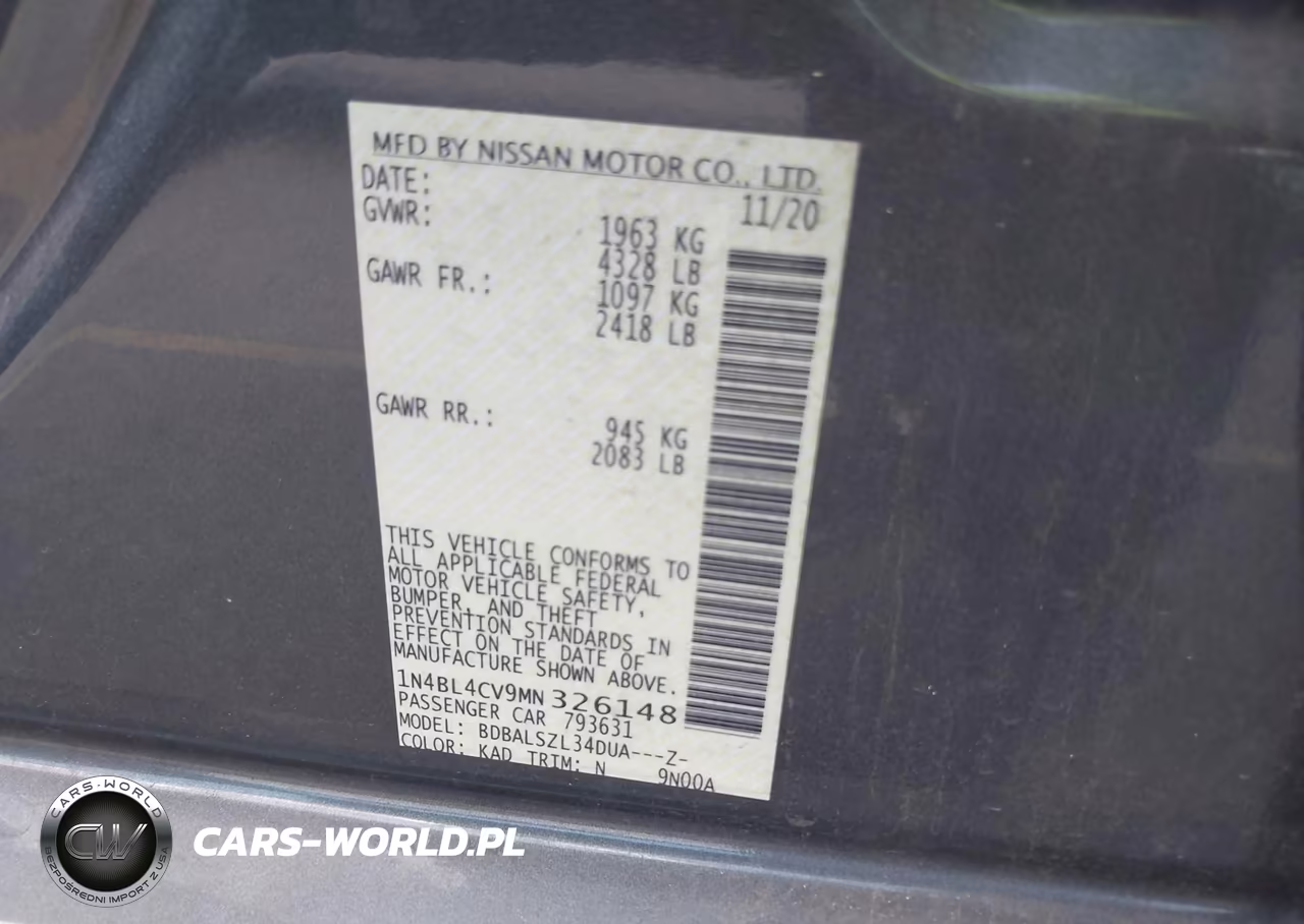 2021 Nissan Altima Sr Fwd VIN:1N4BL4CV9MN326148 - 9
