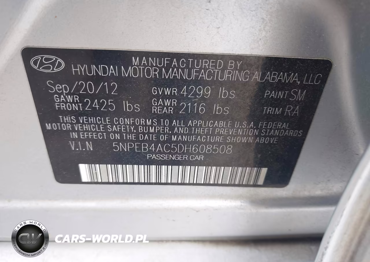 2013 Hyundai Sonata Gls VIN:5NPEB4AC5DH608508 - 9