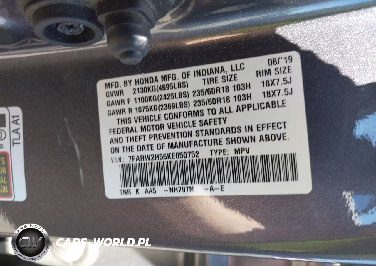 2019 Honda Cr-V Ex VIN:7FARW2H56KE050752 - 9