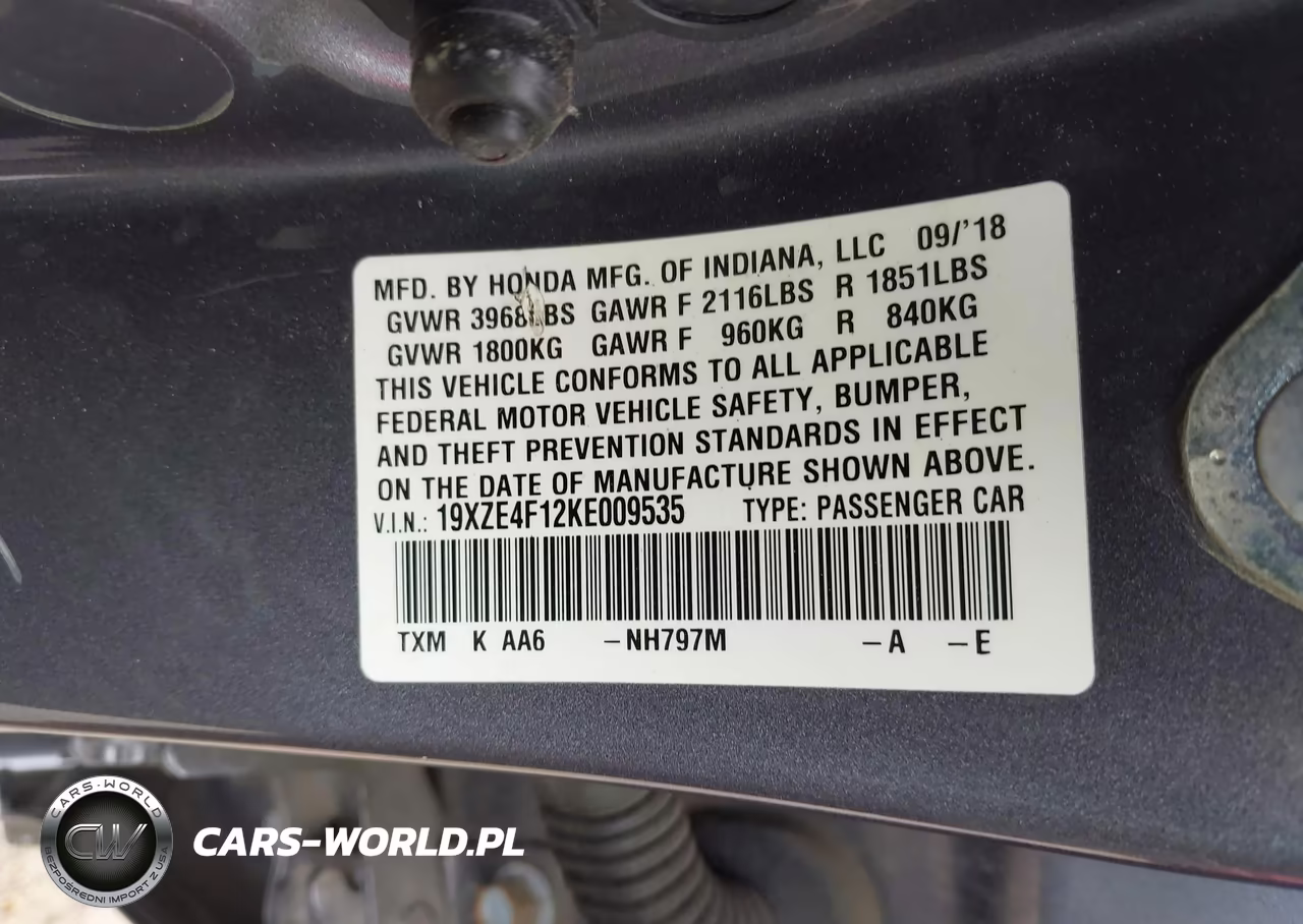 2019 Honda Insight Lx VIN:19XZE4F12KE009535 - 9