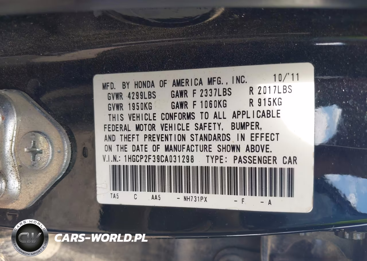 2012 Honda Accord 2.4 Lx VIN:1HGCP2F39CA031298 - 9
