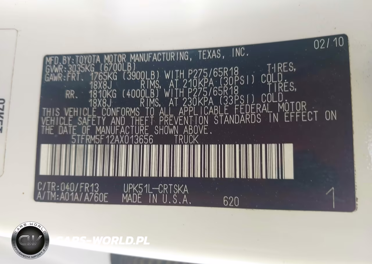 2010 Toyota Tundra Grade 4.6L V8 VIN:5TFRM5F12AX013656 - 9