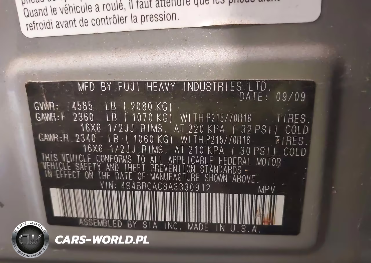 2010 Subaru Outback 2.5I VIN:4S4BRCAC8A3330912 - 9