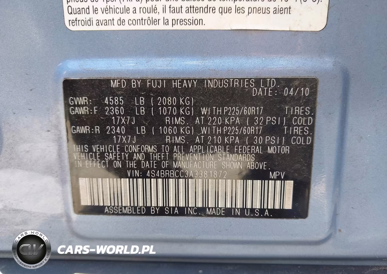 2010 Subaru Outback 2.5I Premium VIN:4S4BRBCC3A3381872 - 9