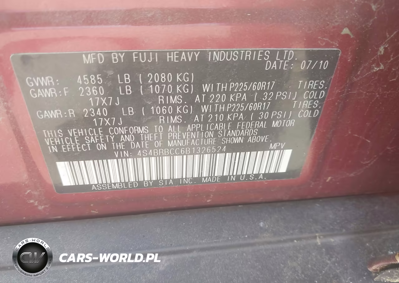 2011 Subaru Outback 2.5I Premium VIN:4S4BRBCC6B1326524 - 9