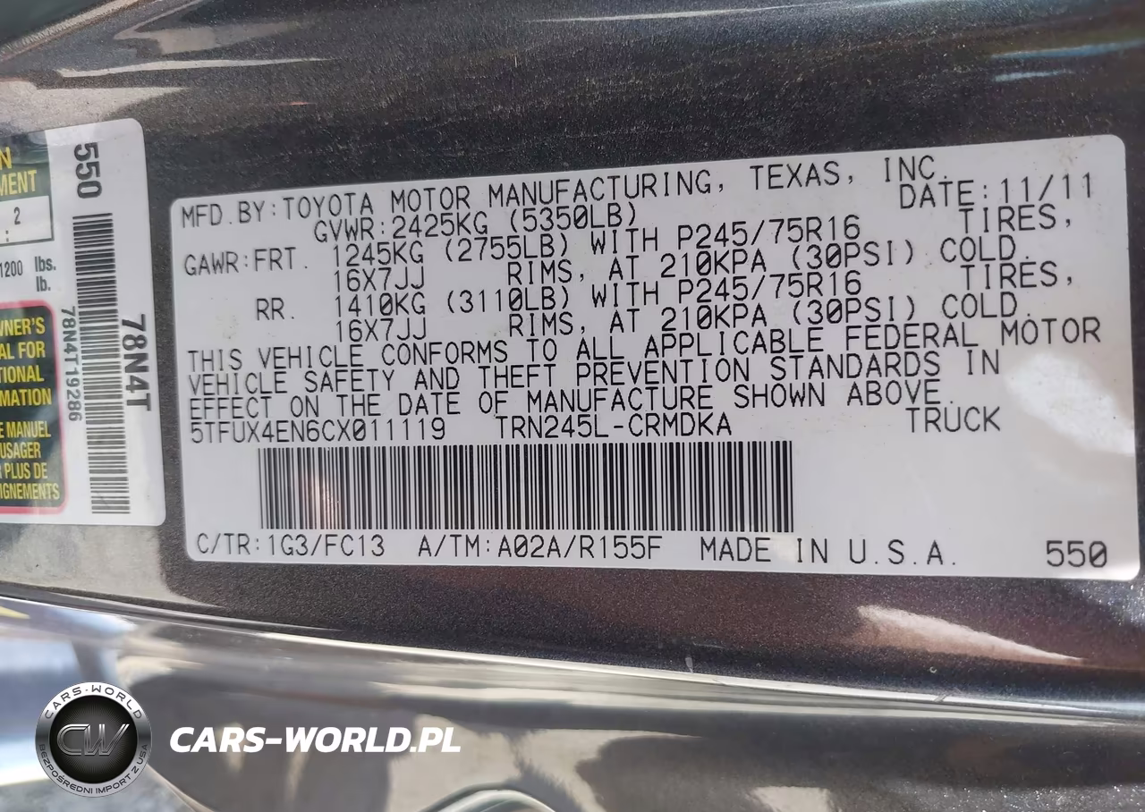 2012 Toyota Tacoma VIN:5TFUX4EN6CX011119 - 9