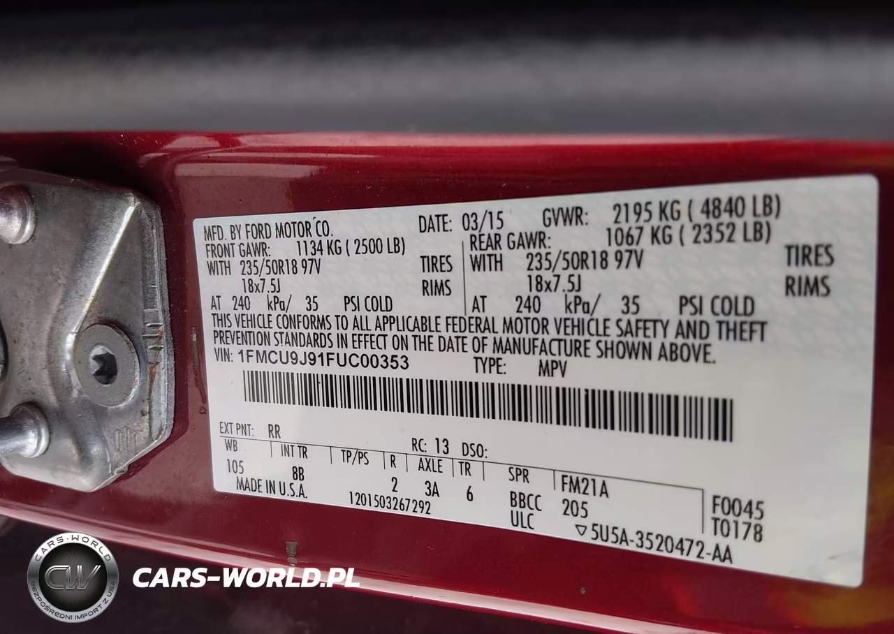 2015 Ford Escape Titanium VIN:1FMCU9J91FUC00353 - 9