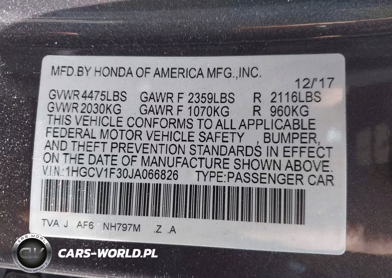 2018 Honda Accord Sport VIN:1HGCV1F30JA066826 - 9
