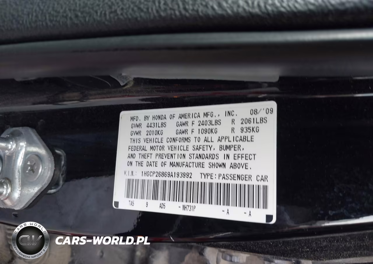 2009 Honda Accord 2.4 Ex-L VIN:1HGCP26869A193992 - 9