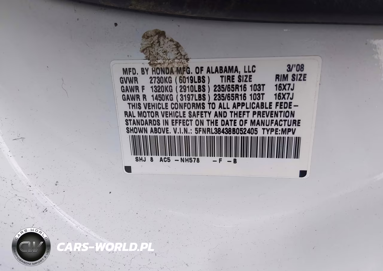 2008 Honda Odyssey Ex VIN:5FNRL38438B052405 - 9