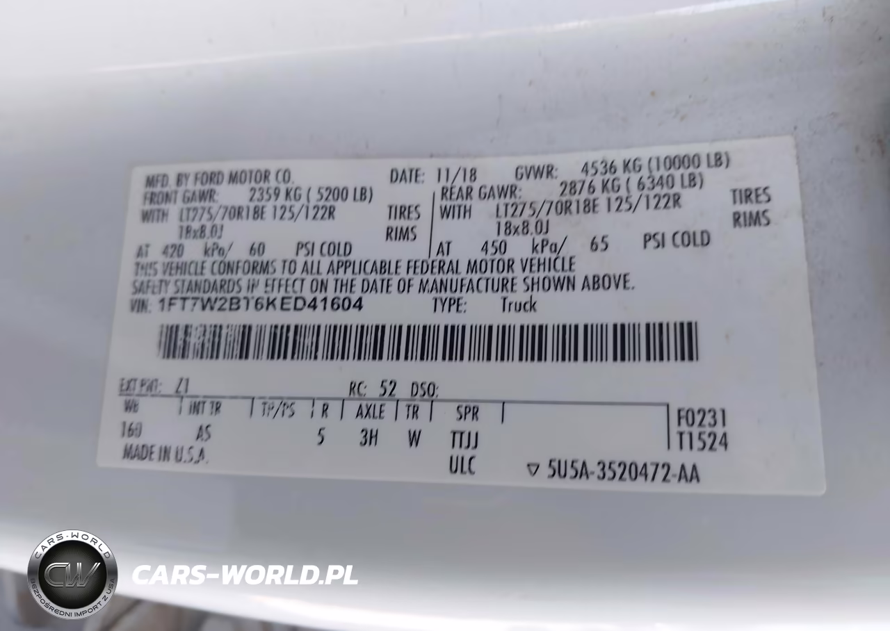 2019 Ford F-250 Xl VIN:1FT7W2BT6KED41604 - 9