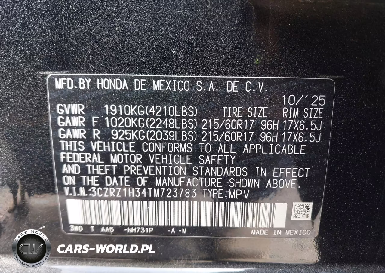 2026 Honda Hr-V 2Wd Lx VIN:3CZRZ1H34TM723783 - 9