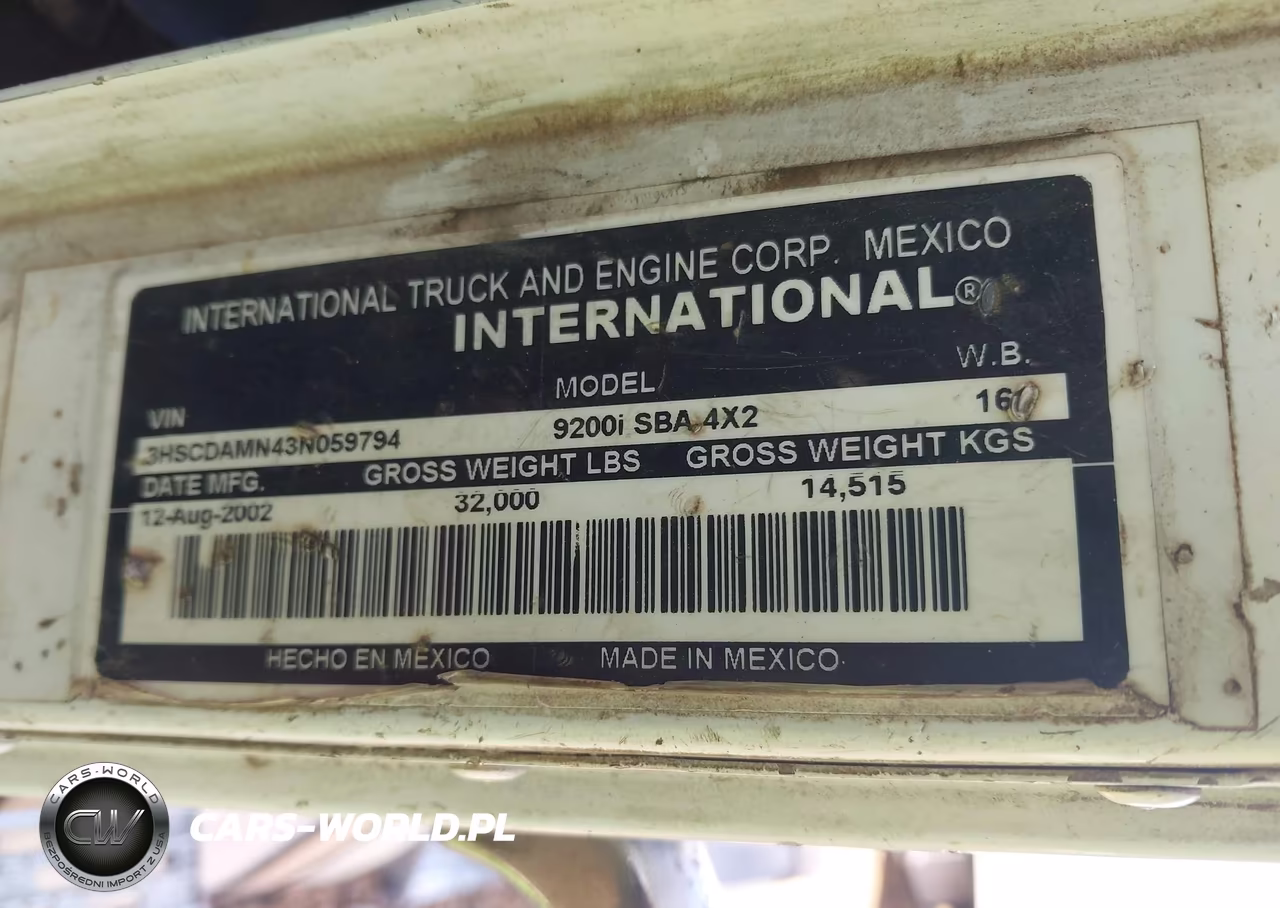2003 International 9200 9200I VIN:3HSCDAMN43N059794 - 9