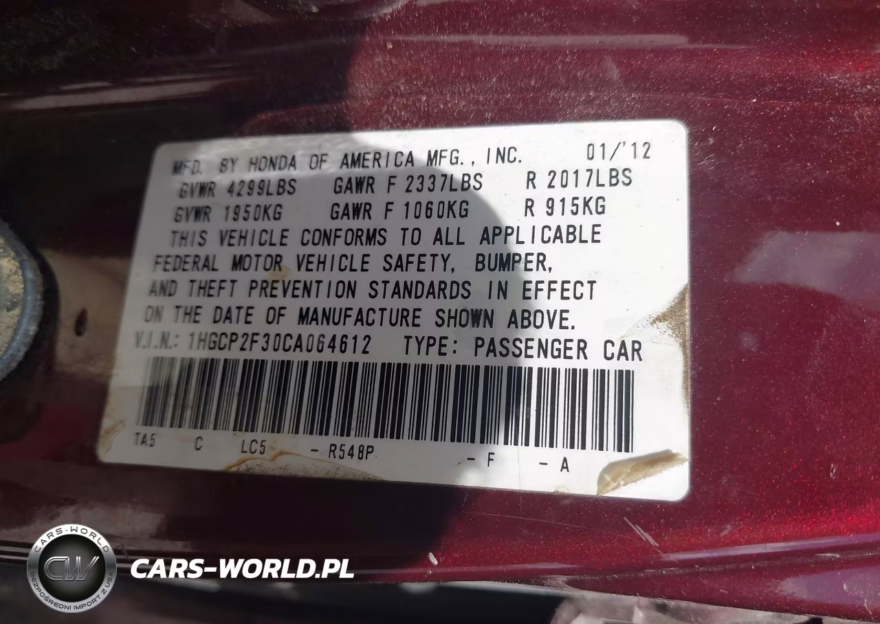2012 Honda Accord 2.4 Lx VIN:1HGCP2F30CA064612 - 9