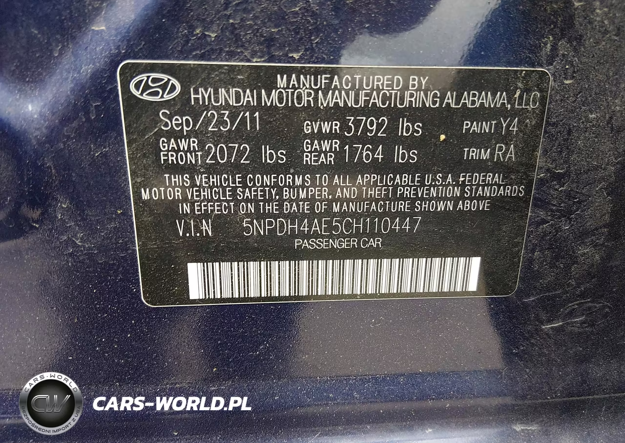 2012 Hyundai Elantra Limited VIN:5NPDH4AE5CH110447 - 9