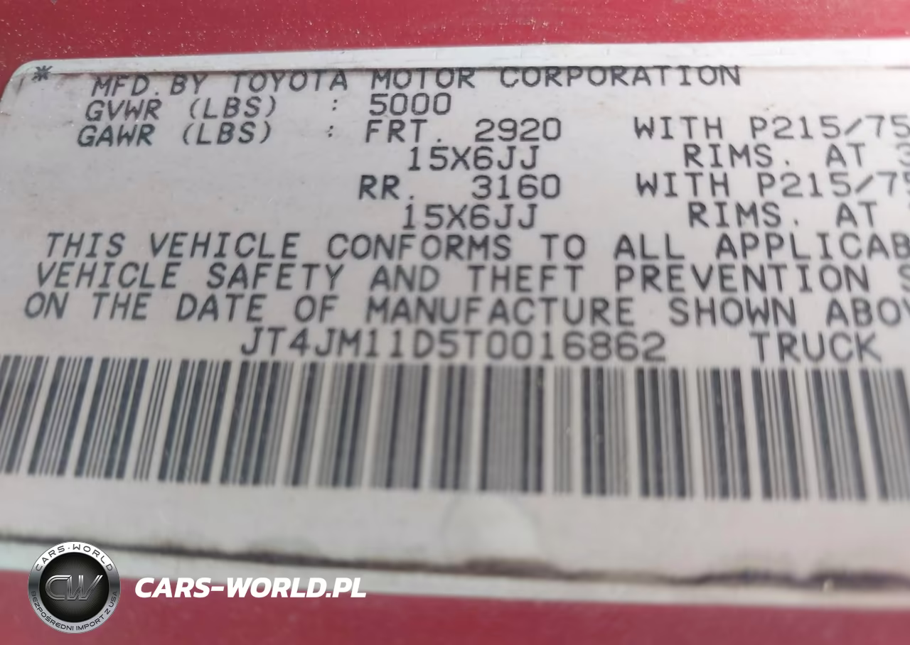 1996 Toyota T100 VIN:JT4JM11D5T0016862 - 9