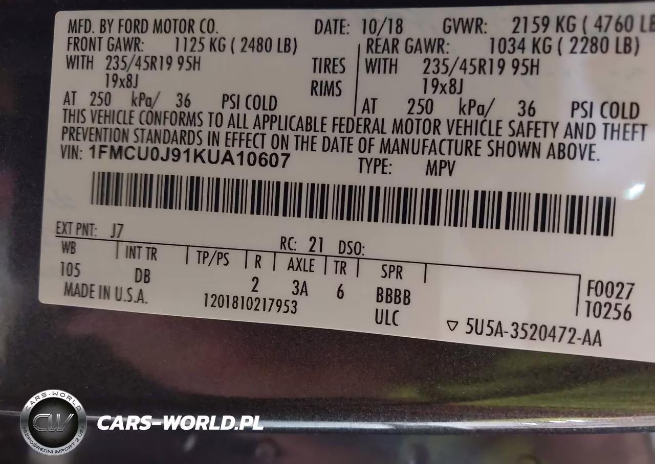 2019 Ford Escape Titanium VIN:1FMCU0J91KUA10607 - 9