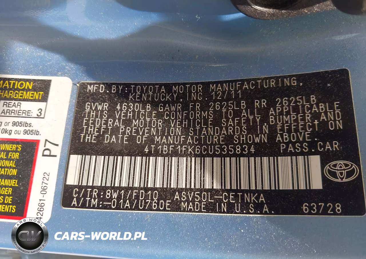 2012 Toyota Camry Le VIN:4T1BF1FK6CU535834 - 9