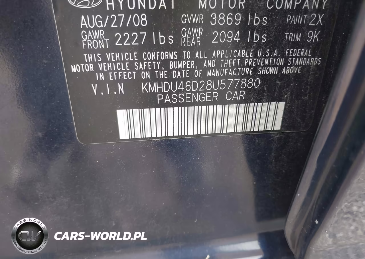 2008 Hyundai Elantra Gls-Se VIN:KMHDU46D28U577880 - 9