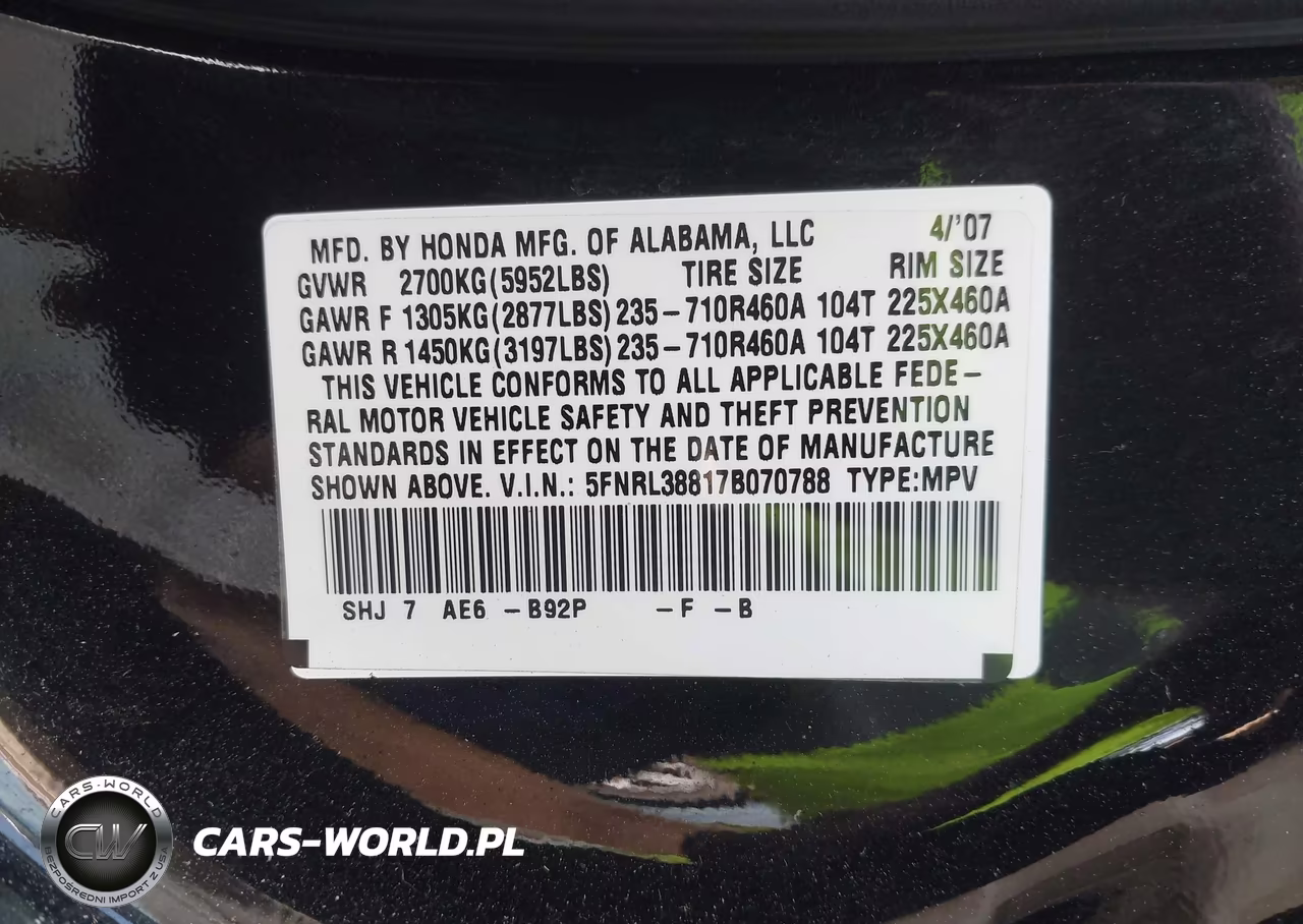 2007 Honda Odyssey Touring VIN:5FNRL38817B070788 - 9