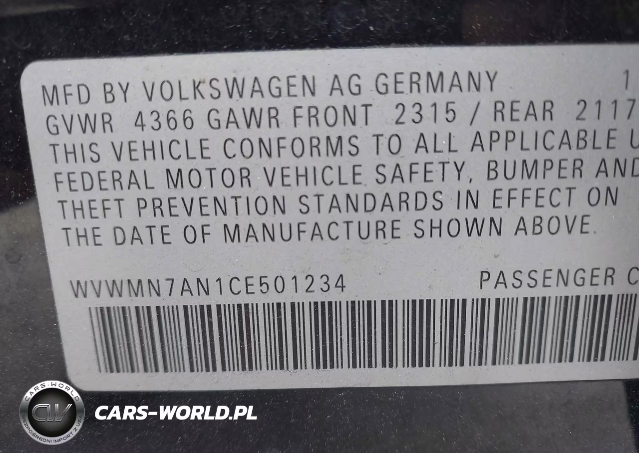 2012 Volkswagen Cc Sport VIN:WVWMN7AN1CE501234 - 9