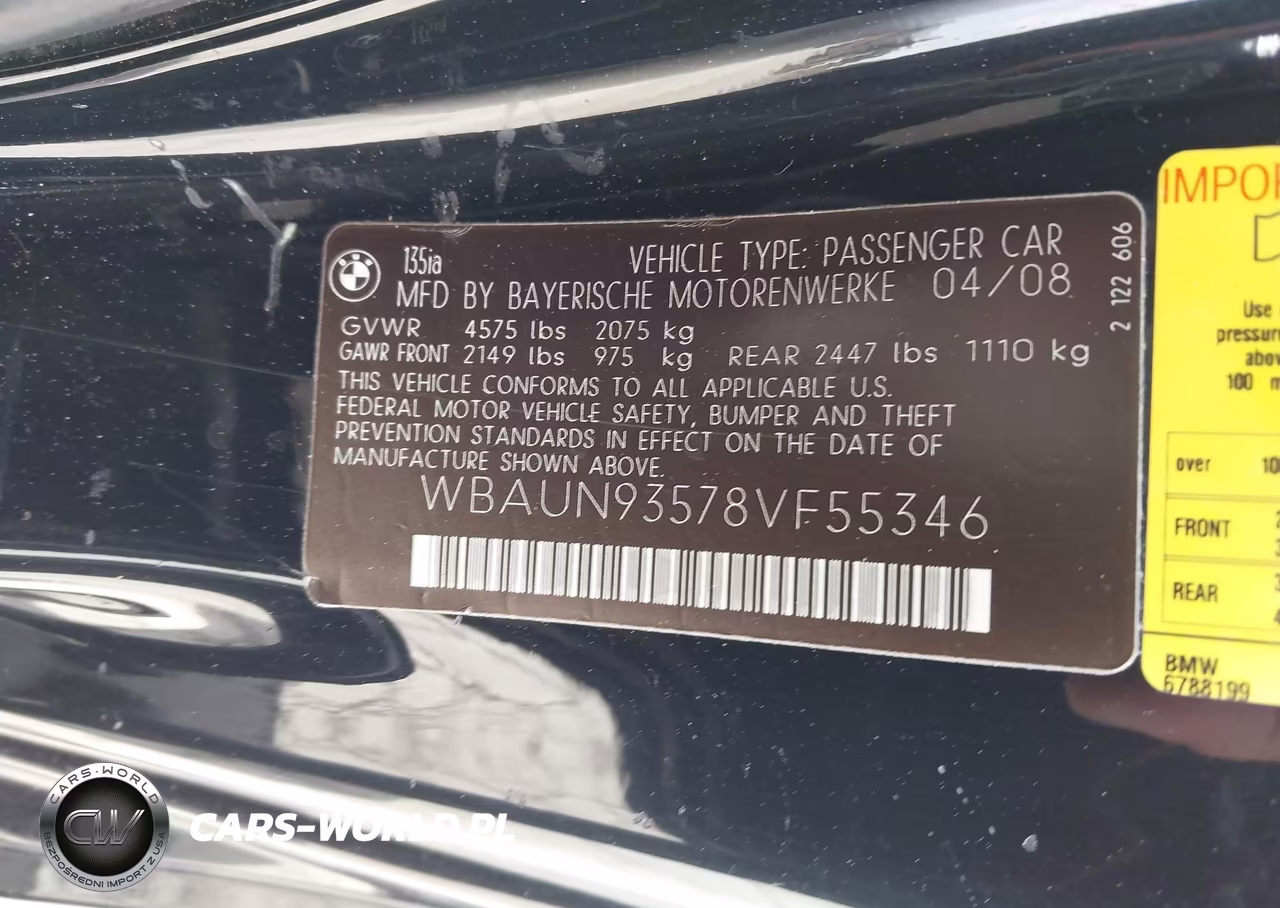 2008 BMW 135I VIN:WBAUN93578VF55346 - 9