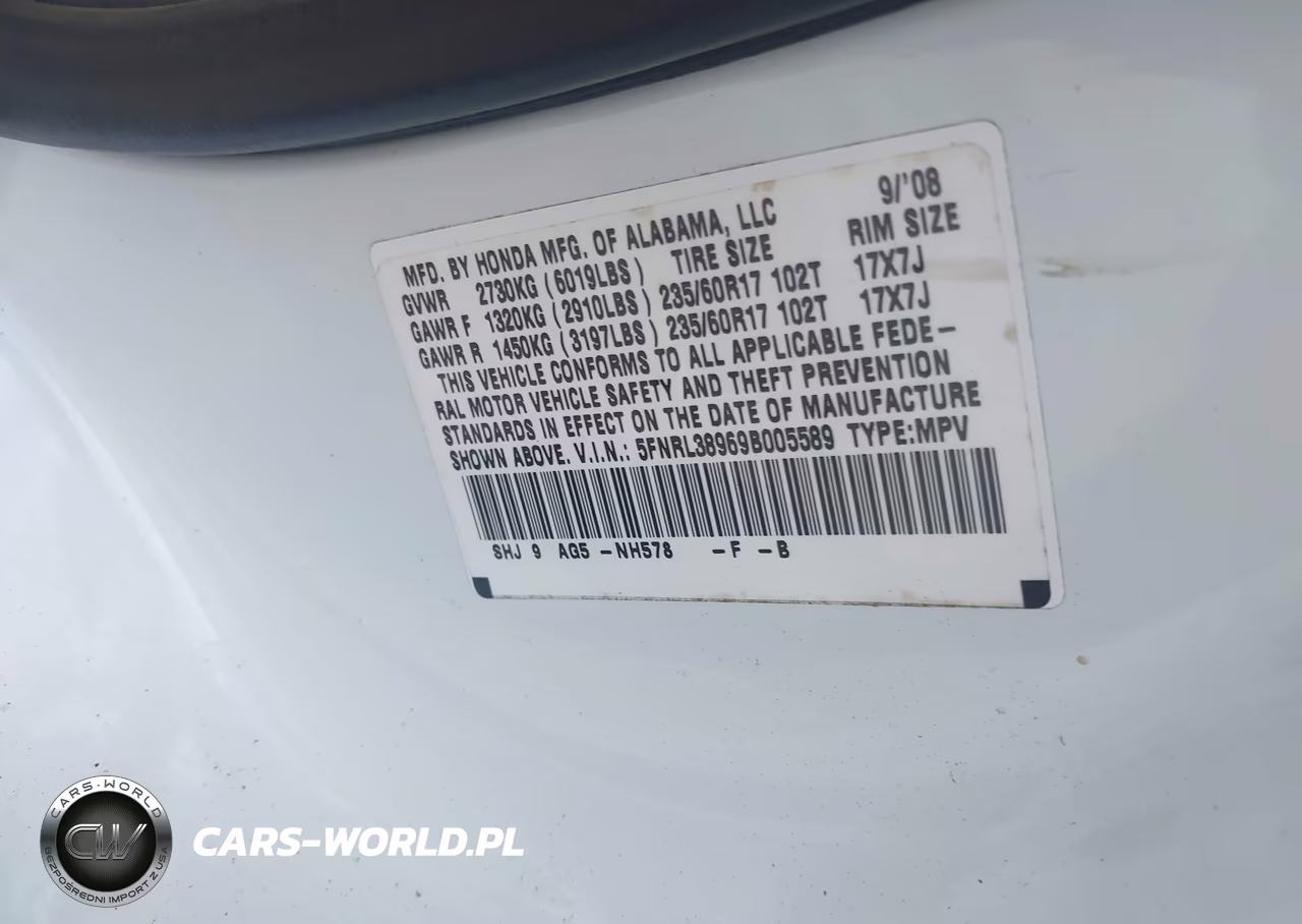 2009 Honda Odyssey Touring VIN:5FNRL38969B005589 - 9