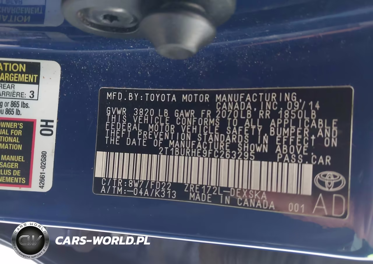 2015 Toyota Corolla S Plus VIN:2T1BURHE9FC263295 - 9