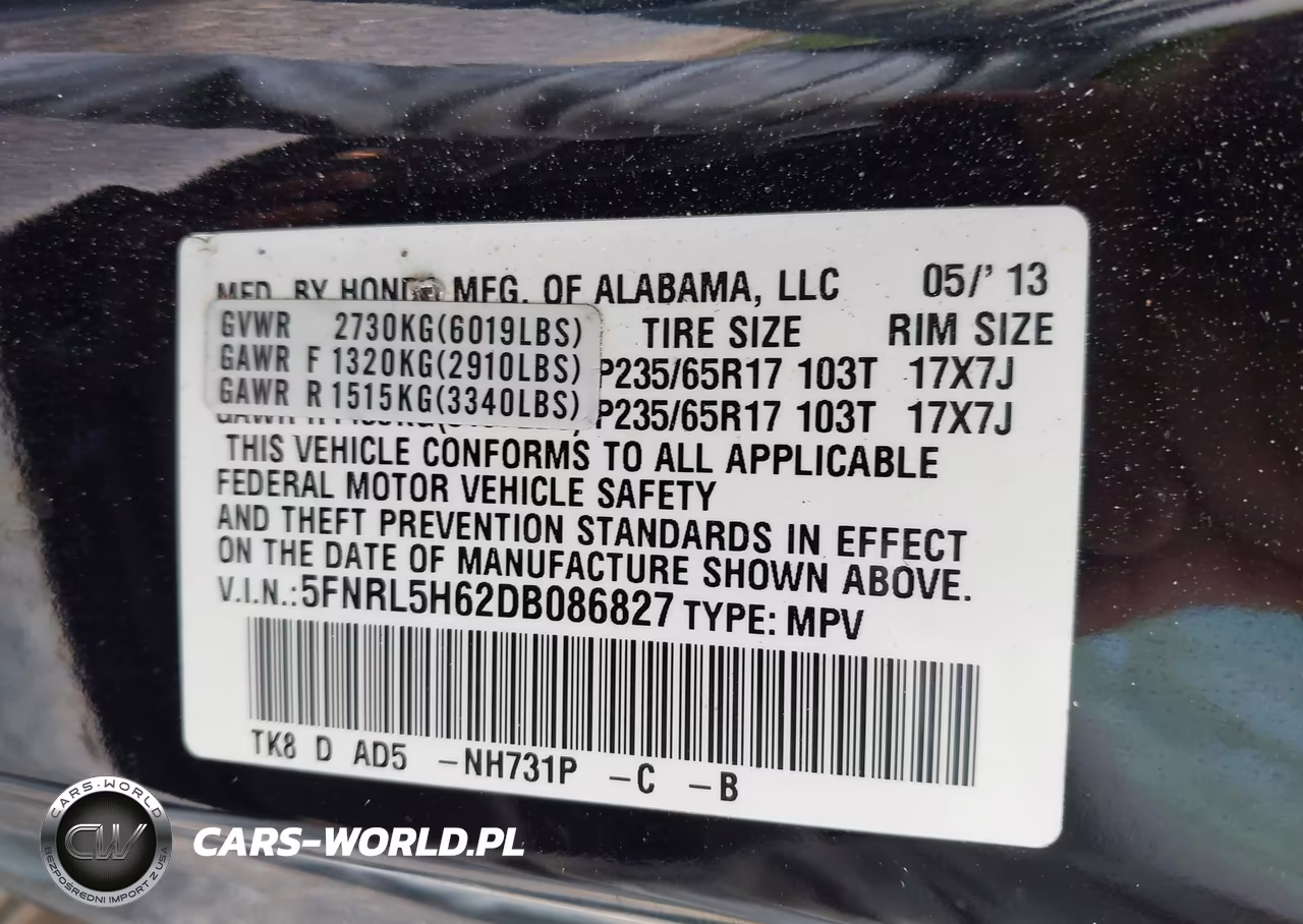 2013 Honda Odyssey Ex-L VIN:5FNRL5H62DB086827 - 9