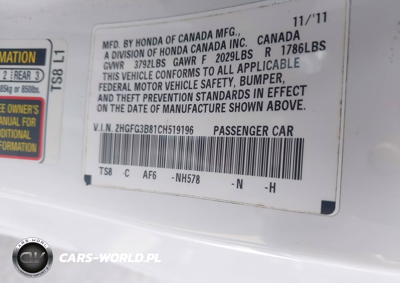 2012 Honda Civic Ex VIN:2HGFG3B81CH519196 - 9