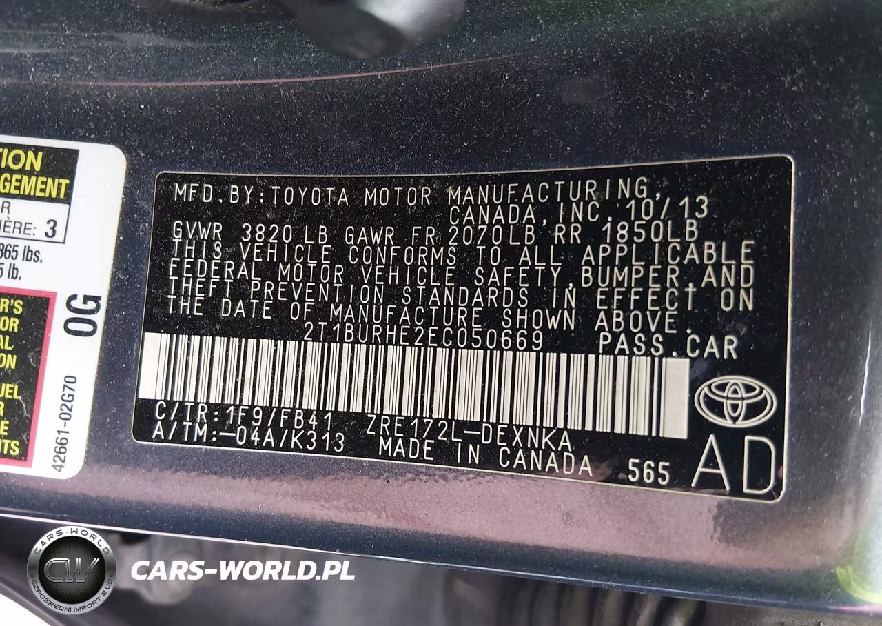 2014 Toyota Corolla Le VIN:2T1BURHE2EC050669 - 9