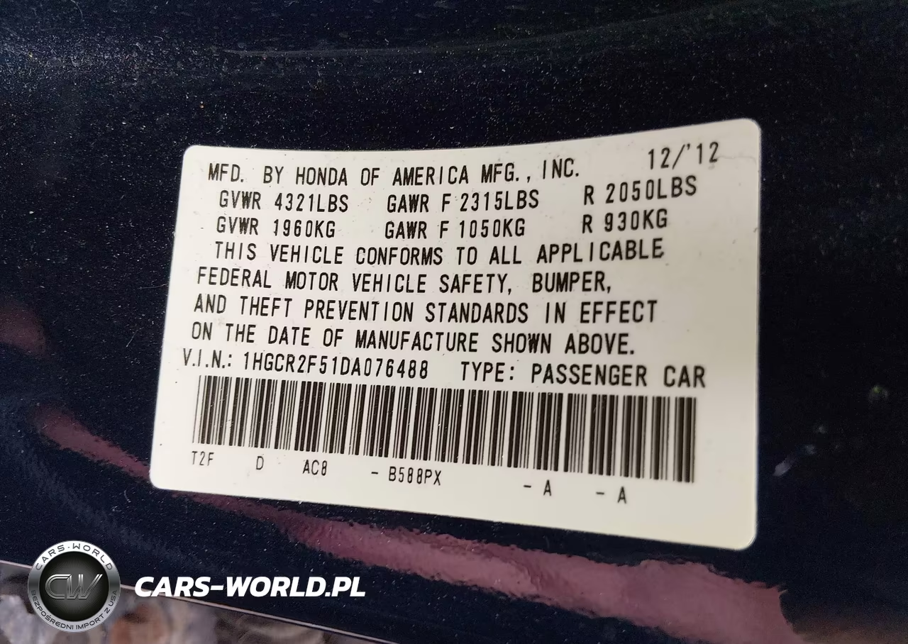 2013 Honda Accord Sport VIN:1HGCR2F51DA076488 - 9