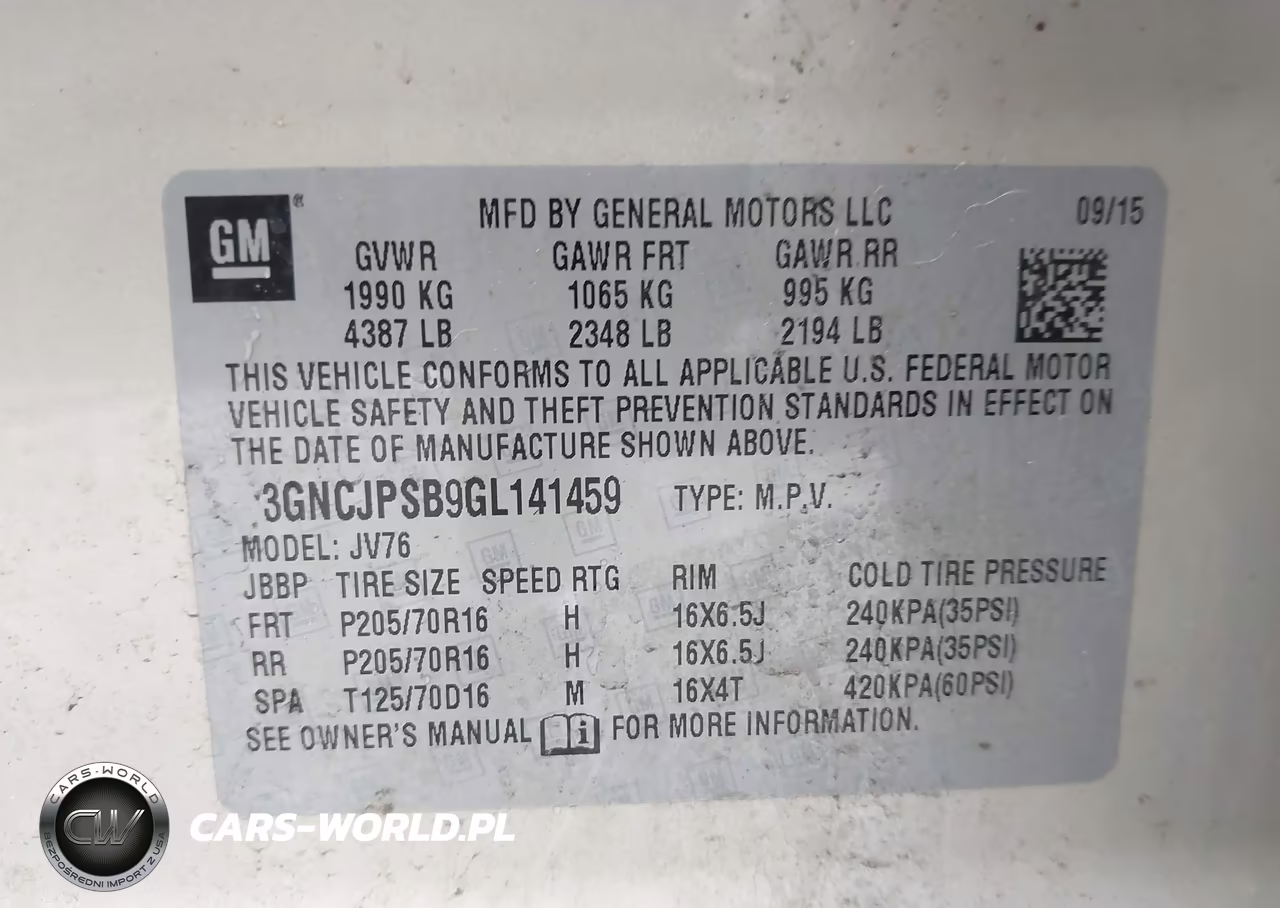 2016 Chevrolet Trax Lt VIN:3GNCJPSB9GL141459 - 9