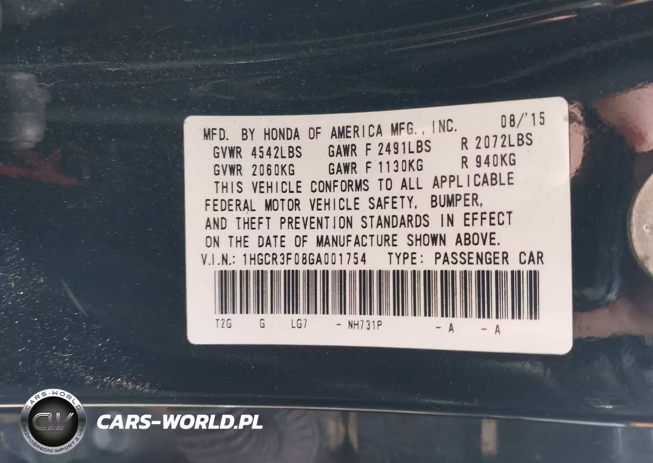2016 Honda Accord Ex-L V-6 VIN:1HGCR3F08GA001754 - 9