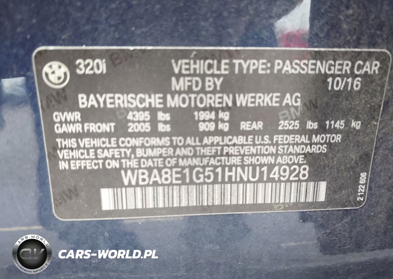 2017 BMW 320 I VIN:WBA8E1G51HNU14928 - 9