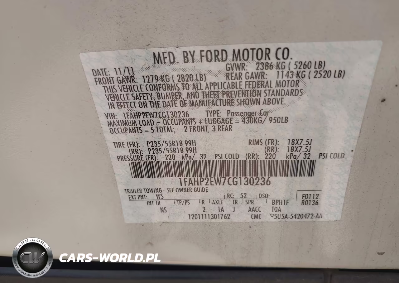 2012 Ford Taurus Sel VIN:1FAHP2EW7CG130236 - 9