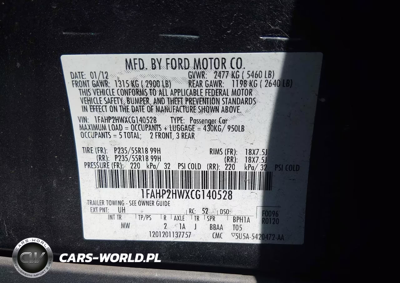 2012 Ford Taurus Sel VIN:1FAHP2HWXCG140528 - 9