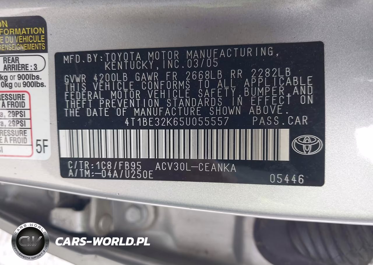 2005 Toyota Camry Le VIN:4T1BE32K65U055557 - 9