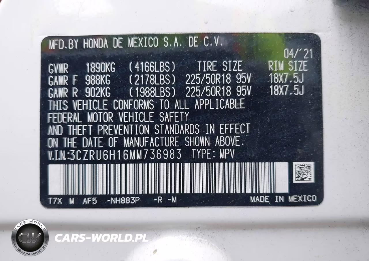2021 Honda Hr-V Awd Sport VIN:3CZRU6H16MM736983 - 9