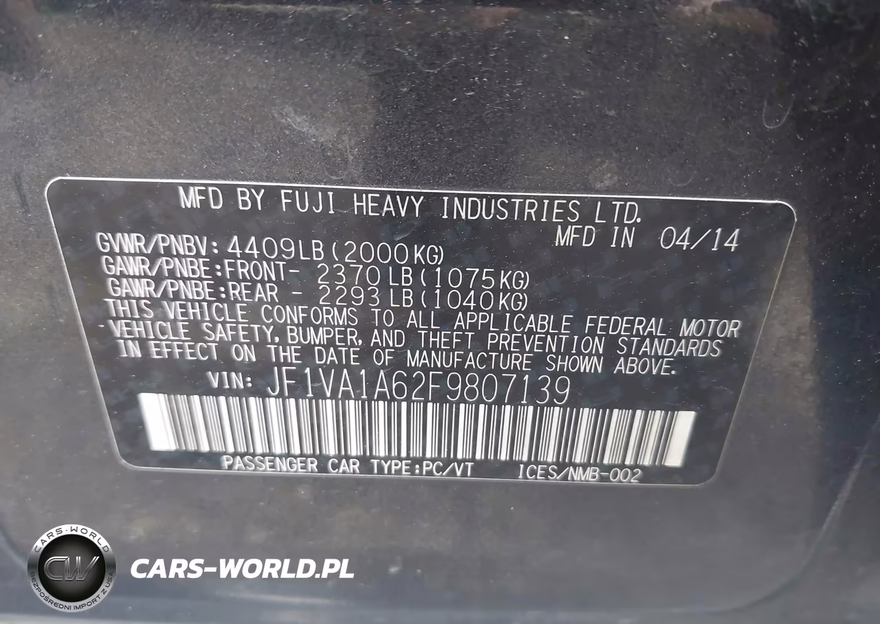 2015 Subaru Wrx VIN:JF1VA1A62F9807139 - 9