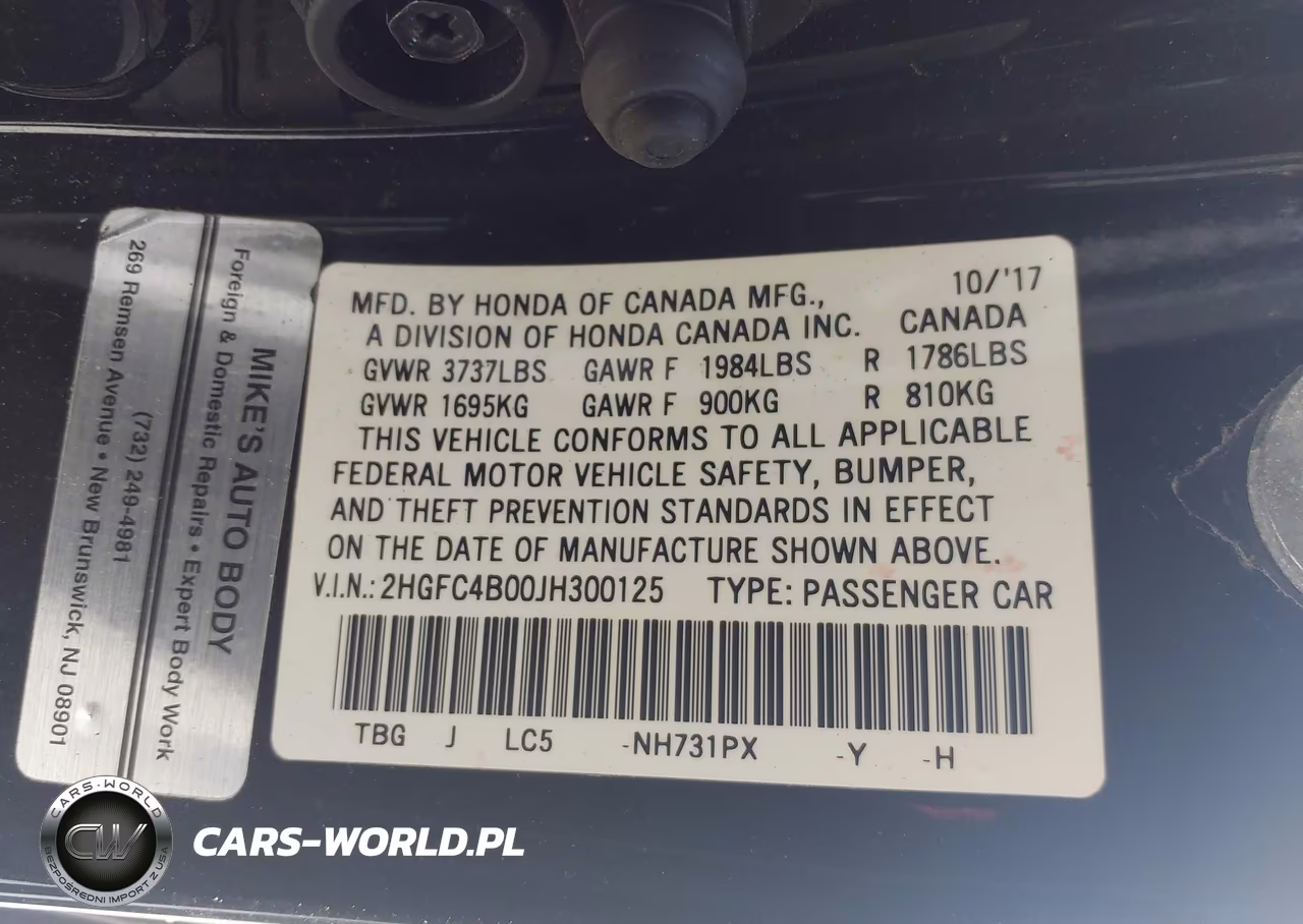 2018 Honda Civic Lx-P VIN:2HGFC4B00JH300125 - 9