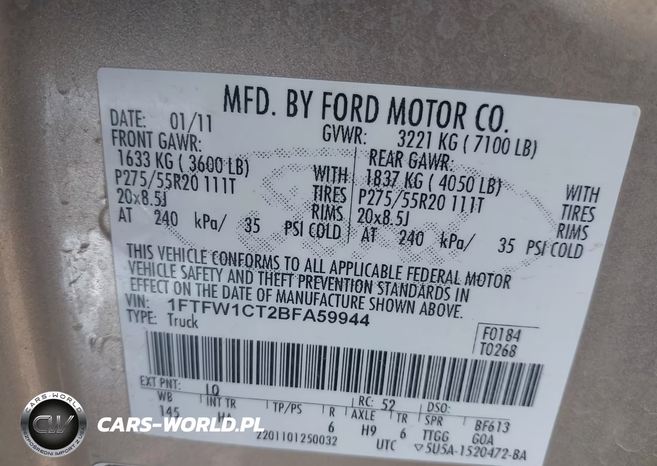 2011 Ford F-150 Lariat VIN:1FTFW1CT2BFA59944 - 9